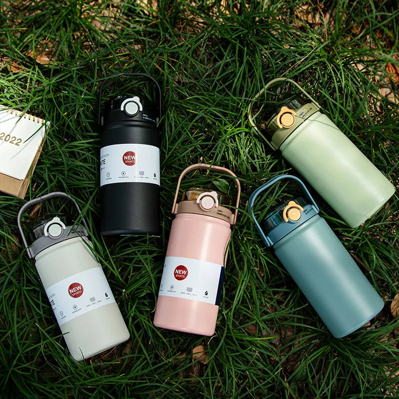 1000/1200ml Steel Sports Insulated Water Bottle Portable Hot/Cold Drinks Travel Flask Easy Carry