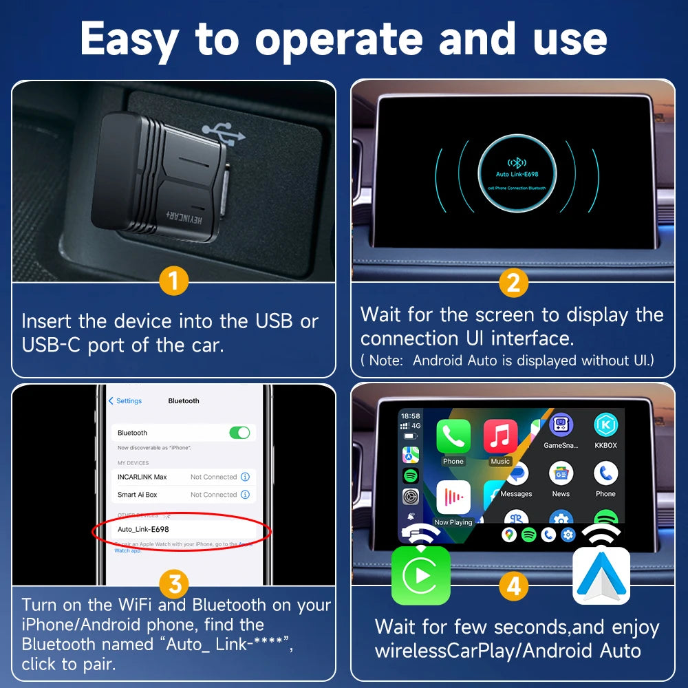 HEYINCAR 2 IN 1 Wireless Carplay Adapter, Converts Wired to Wireless CarPlay Adapter for iPhone, Wireless Control Plug & Play
