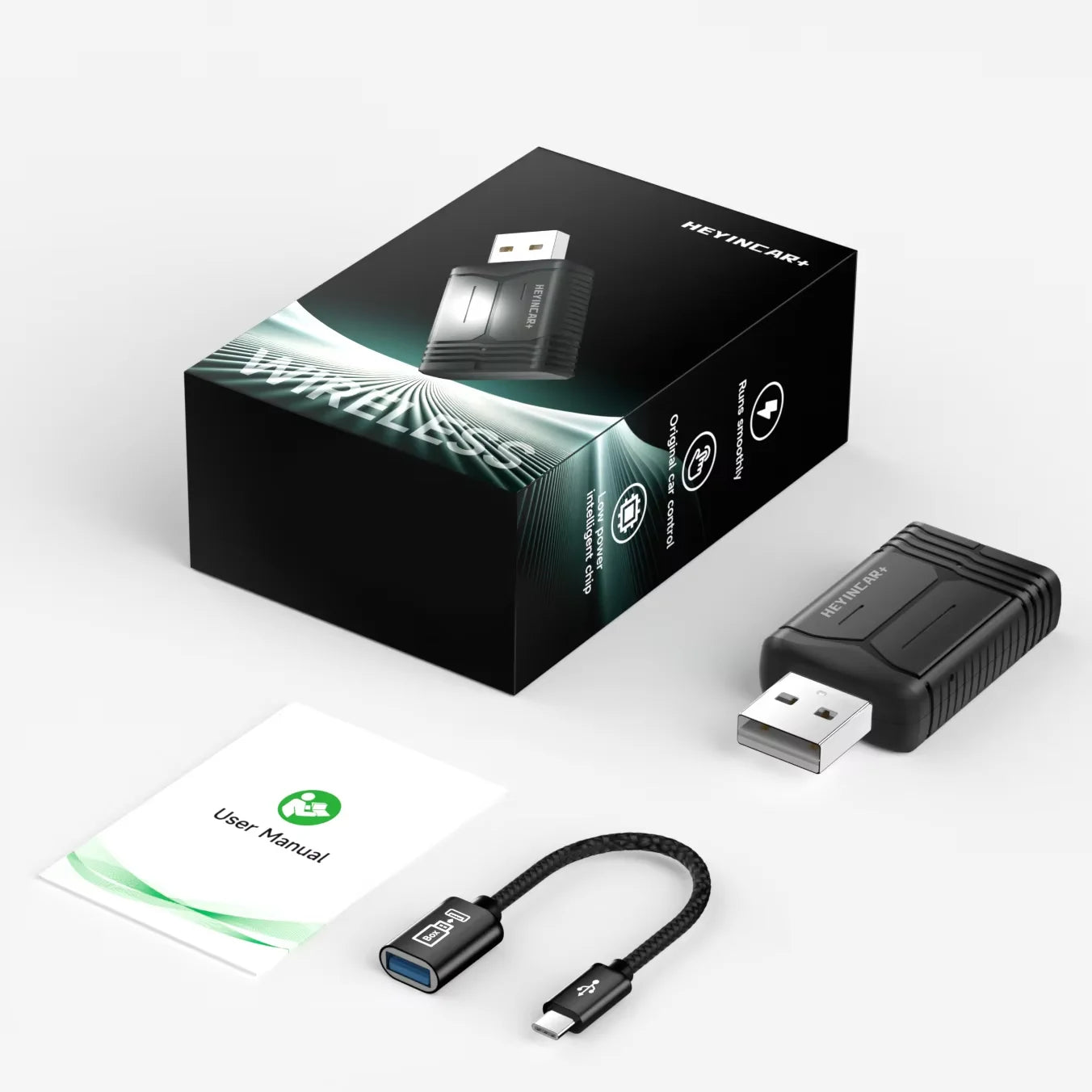 HEYINCAR 2 IN 1 Wireless Carplay Adapter, Converts Wired to Wireless CarPlay Adapter for iPhone, Wireless Control Plug & Play