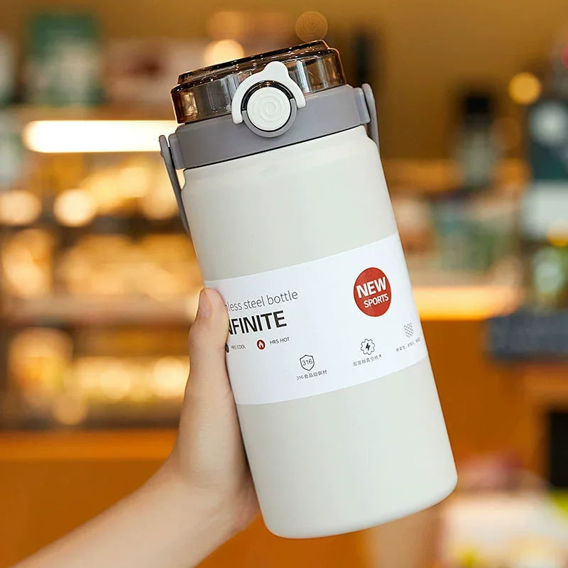 1000/1200ml Steel Sports Insulated Water Bottle Portable Hot/Cold Drinks Travel Flask Easy Carry