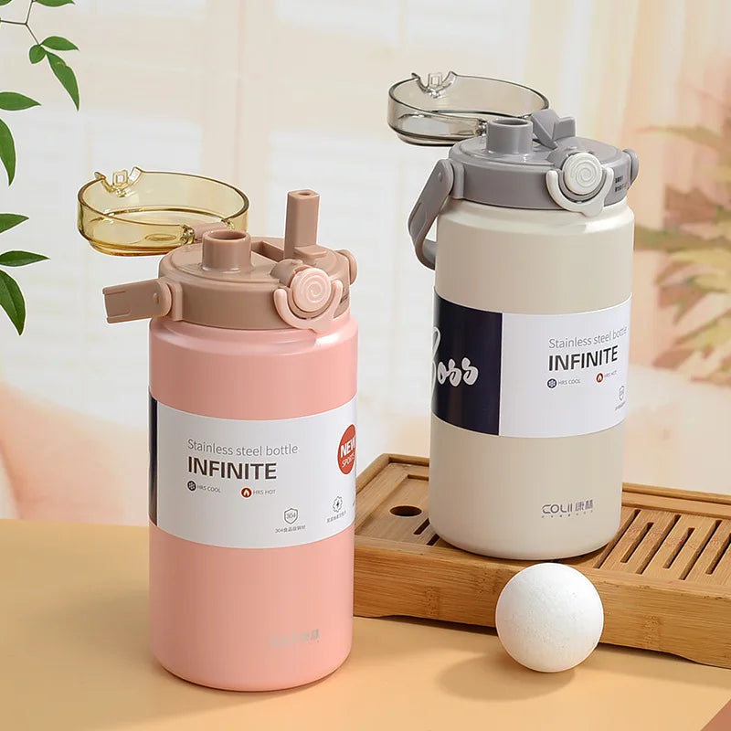 1000/1200ml Steel Sports Insulated Water Bottle Portable Hot/Cold Drinks Travel Flask Easy Carry