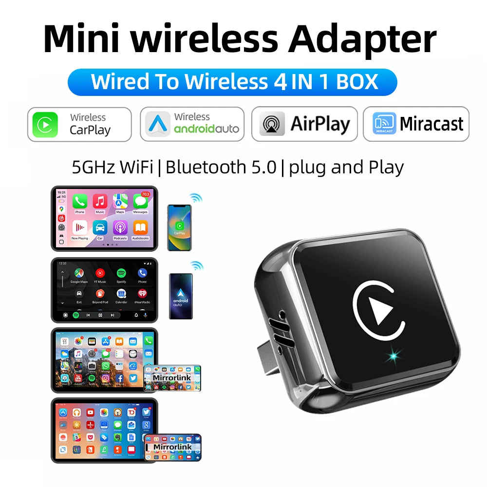 4IN1 Dongle Wireless Carplay Adapter USB Plug Play WiFi Bluetooth for iPhone Carplay Airplay Android Auto Mirrorlink Connect