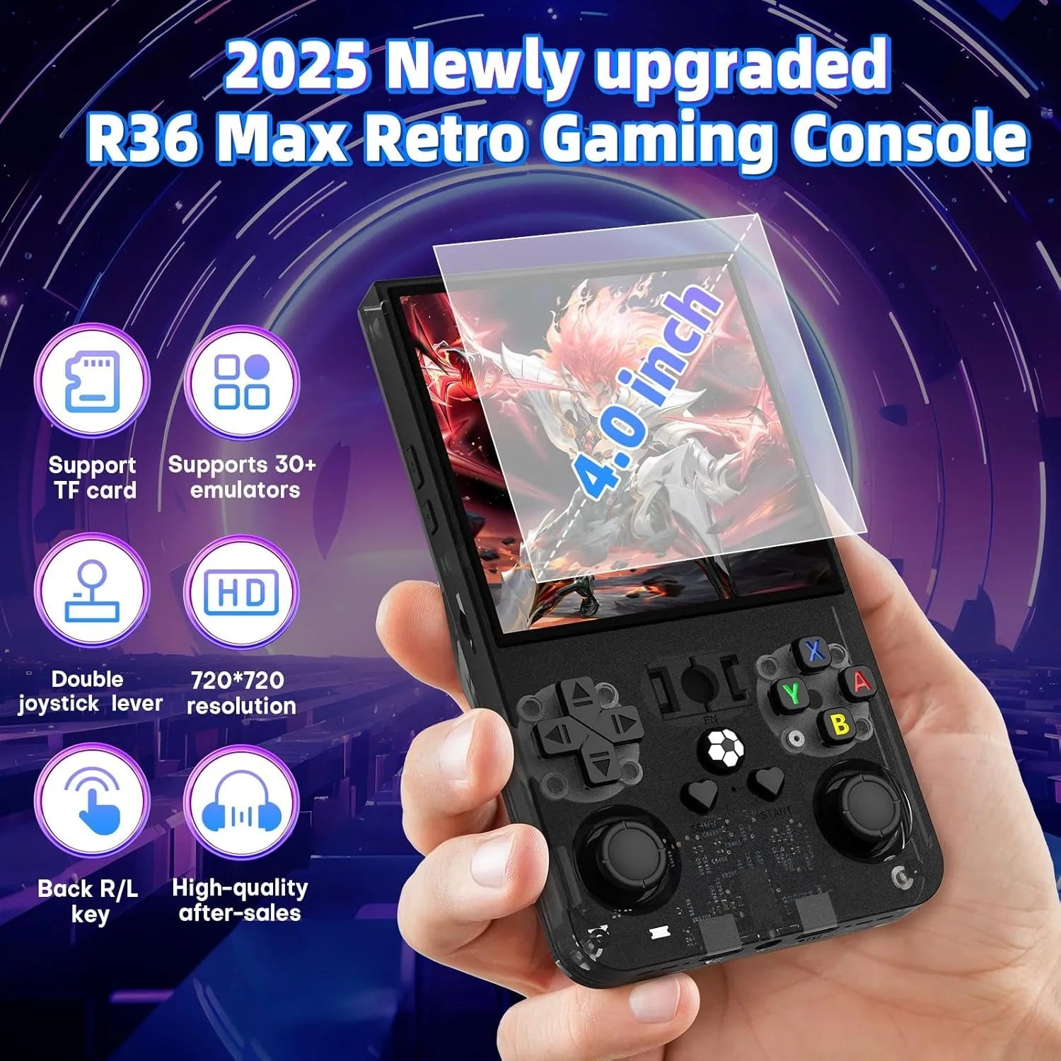 R36MAX Retro Handheld Game 4.0Inch IPS Screen Console 128GB Portable Pocket Video Player Supports 30+ Emulators