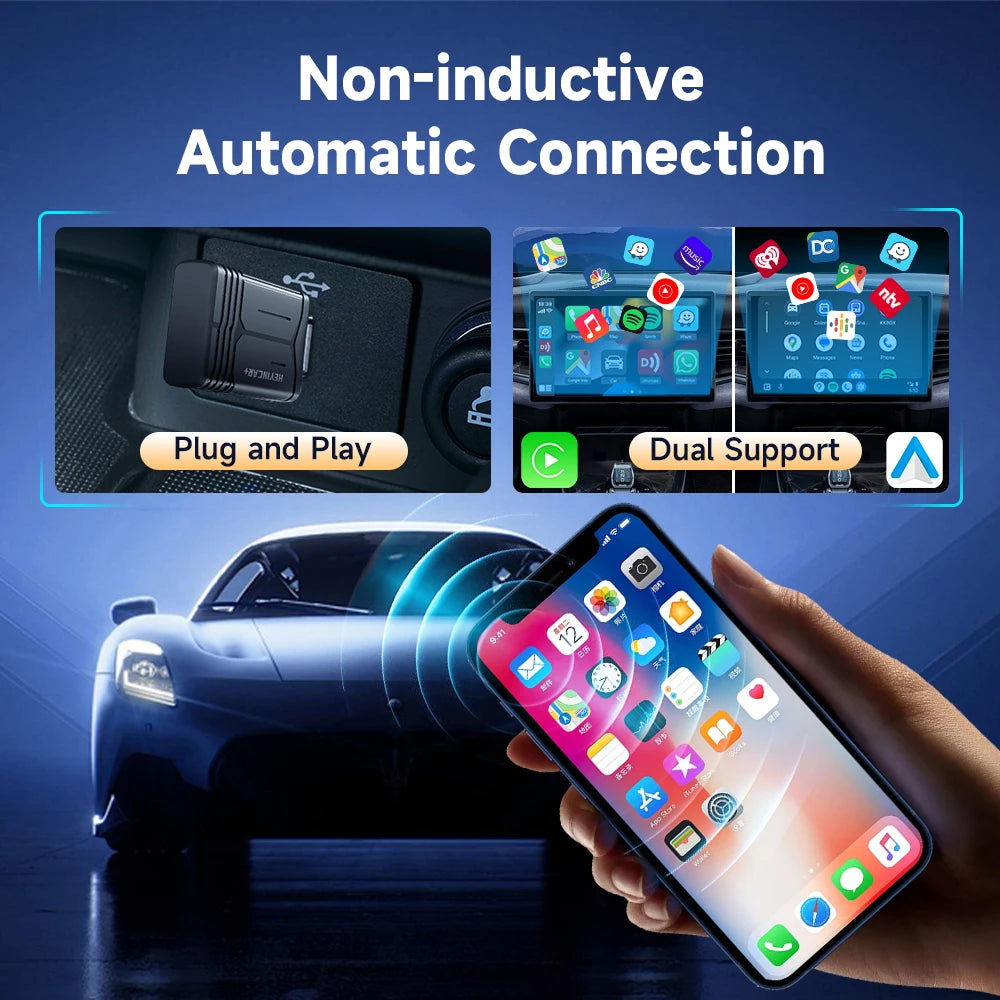 HEYINCAR 2 IN 1 Wireless Carplay Adapter, Converts Wired to Wireless CarPlay Adapter for iPhone, Wireless Control Plug & Play