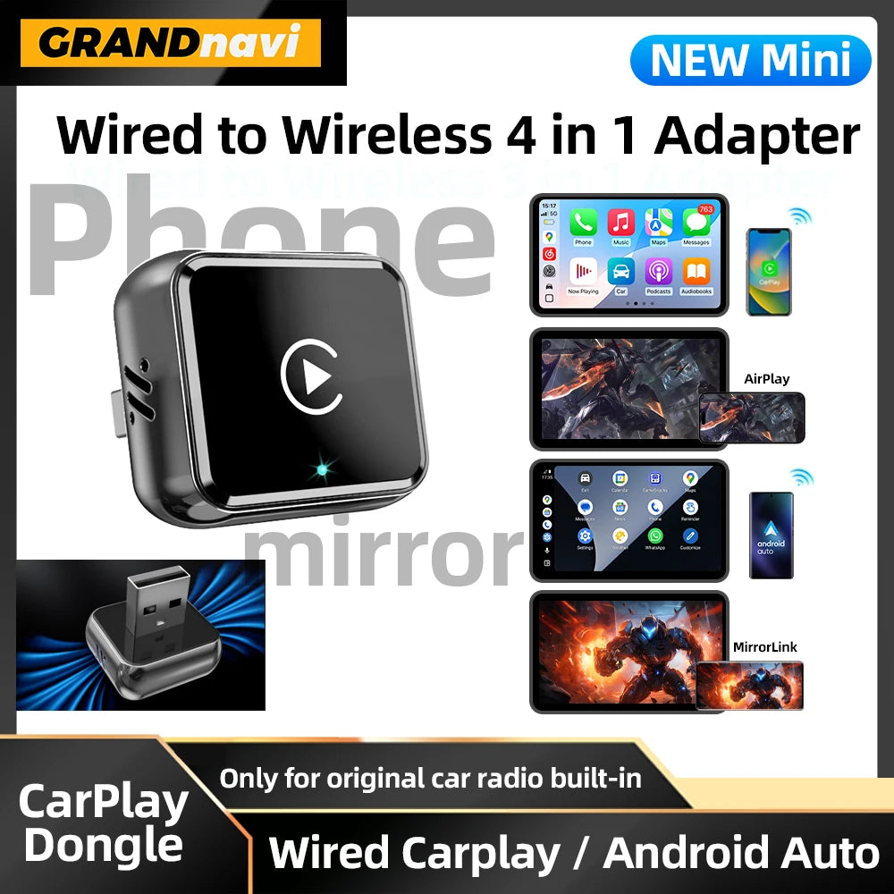 4IN1 Dongle Wireless Carplay Adapter USB Plug Play WiFi Bluetooth for iPhone Carplay Airplay Android Auto Mirrorlink Connect