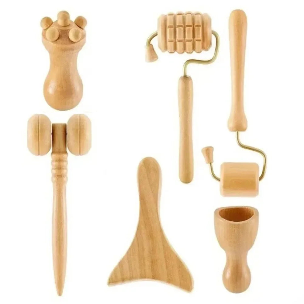 6/7/8Pcs/Set Wooden Facial Massage Tools Roller Anti-Aging Face Massager Kit Durable Scraping Board Manual Massage Tools