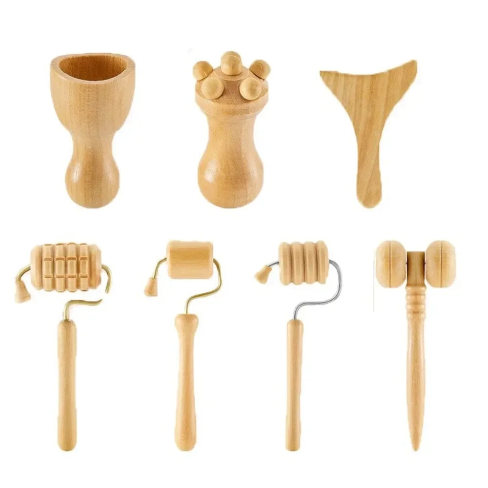 6/7/8Pcs/Set Wooden Facial Massage Tools Roller Anti-Aging Face Massager Kit Durable Scraping Board Manual Massage Tools
