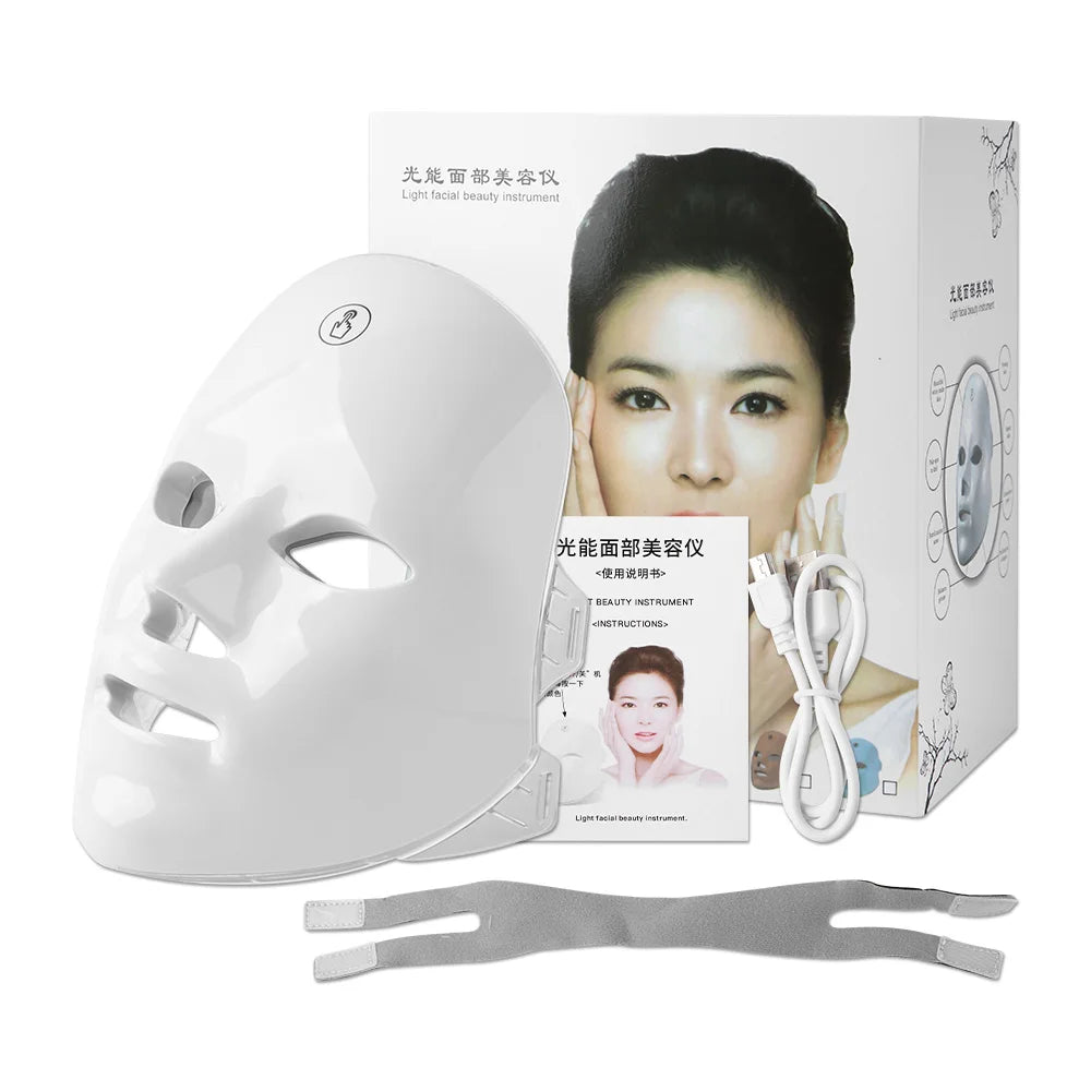 7 Colors Light LED Facial Mask with Neck Face Care Treatment Beauty Anti Acne Therapy Face Whitening Skin Rejuvenation Machine