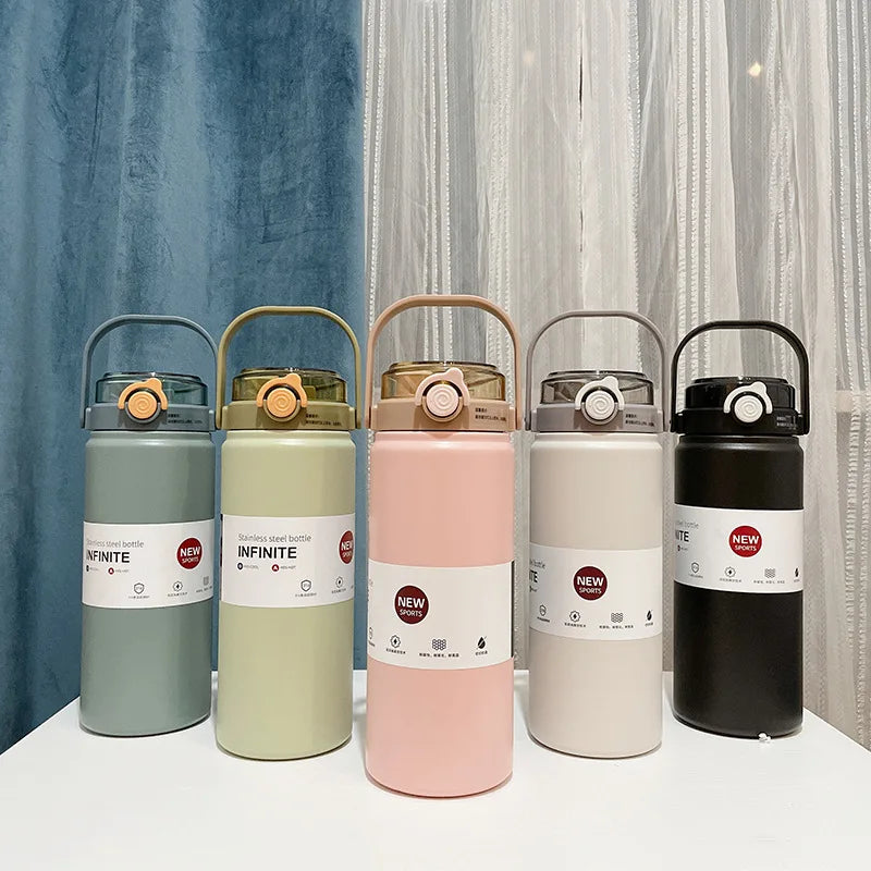 1000/1200ml Steel Sports Insulated Water Bottle Portable Hot/Cold Drinks Travel Flask Easy Carry