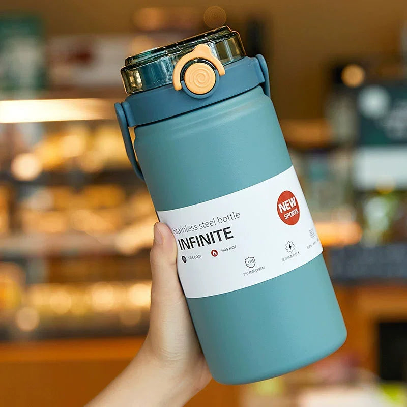 1000/1200ml Steel Sports Insulated Water Bottle Portable Hot/Cold Drinks Travel Flask Easy Carry
