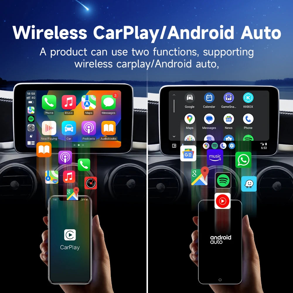 HEYINCAR 2 IN 1 Wireless Carplay Adapter, Converts Wired to Wireless CarPlay Adapter for iPhone, Wireless Control Plug & Play