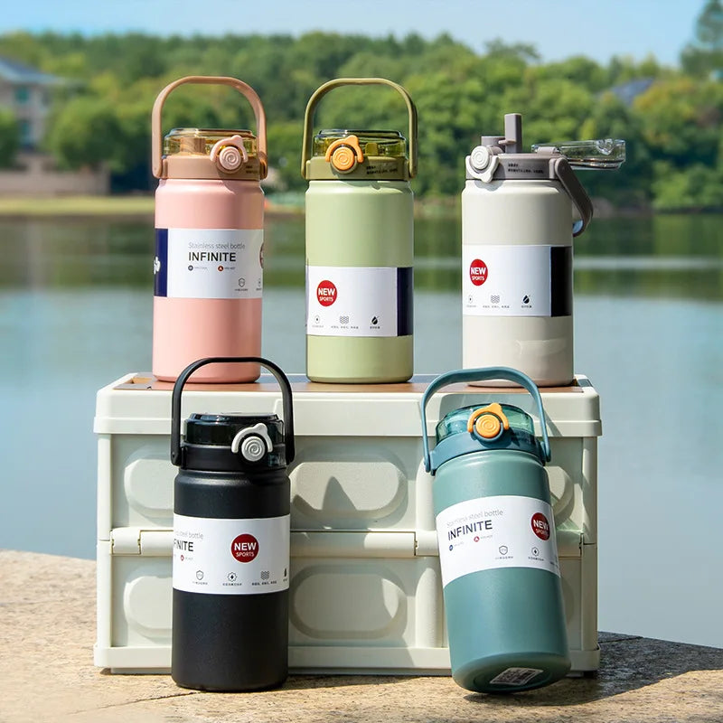 1000/1200ml Steel Sports Insulated Water Bottle Portable Hot/Cold Drinks Travel Flask Easy Carry