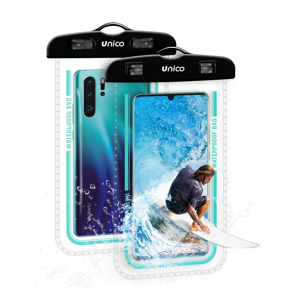 UNICO WJ1248 Waterproof Phone Case IPX8 30M Underwater 3-Side Stripes Design Protective Pouch with Lanyard Black RoHS