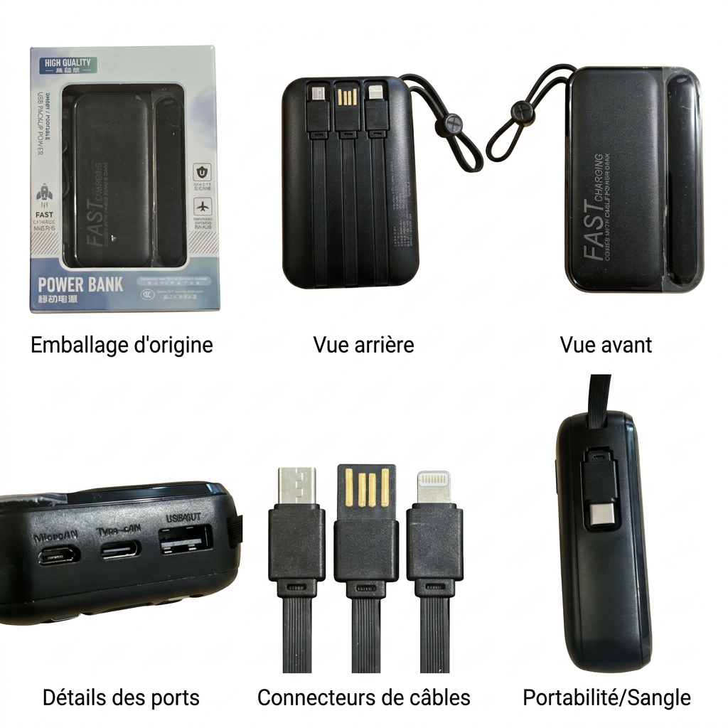 Batterie Externe 20000mAh avec Câbles Intégrés – Charge Rapide 66W